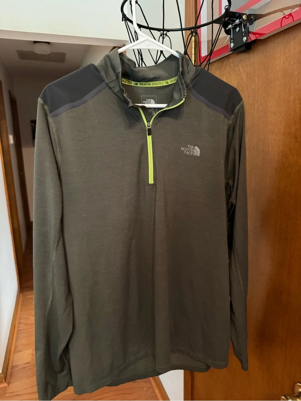The North Face Men's Olive Green Half-Zip with Lime Trim